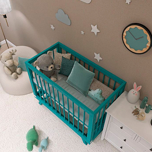Кроватка для новорожденного Lilla "Aria Ocean Blue", бирюзово-голубая